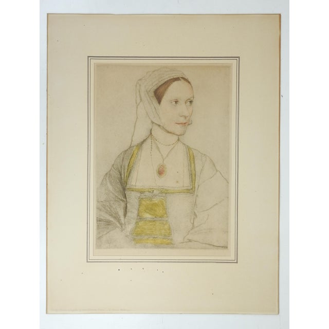 English Vintage Female Portrait Drawing Copy of Holbein For Sale - Image 3 of 3
