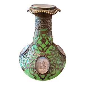 Antique Emerald Jade Green Opaline Crystal Perfume Bottle