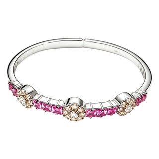 Late 20th Century 18K White Gold Pink Sapphire Champagne Diamond Bangle Bracelet For Sale
