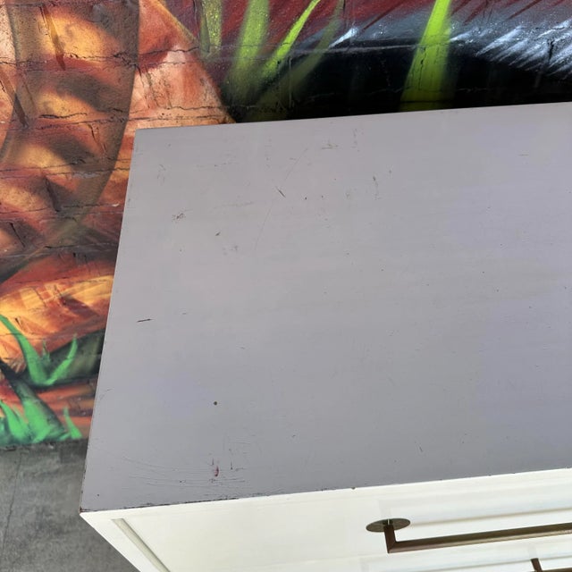 Tommi Parzinger for Parzinger Originals White Lacquer Tall Dresser With Brass Accents For Sale - Image 11 of 12