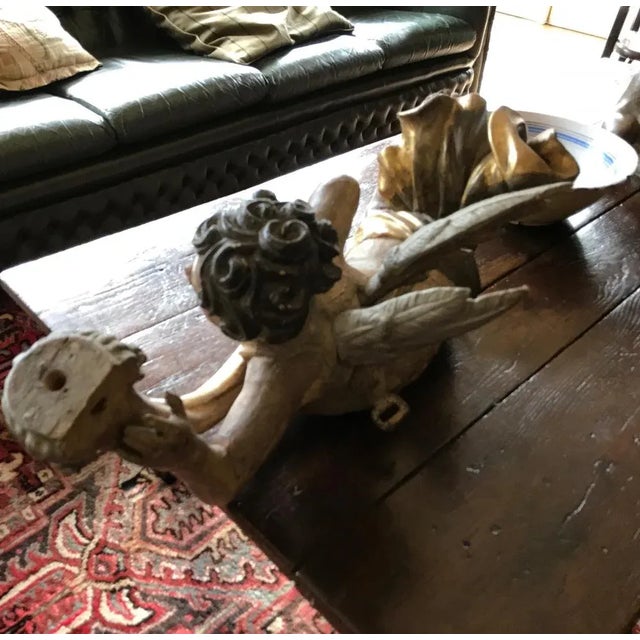 17th Century Baroque Wooden Polychrome Angel, 1675 For Sale - Image 6 of 10