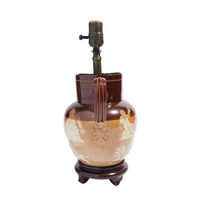 English Doulton Glazed Stoneware Pitcher Mounted as a Lamp, C. 1900's For Sale - Image 3 of 10