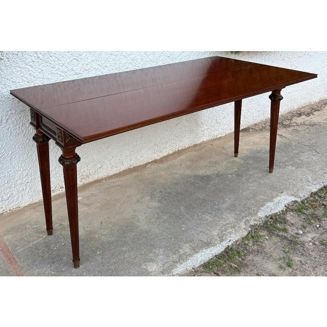 Metal Louis XVI Style Table in Mahogany Colour with Bronze Ornaments, 1900 For Sale - Image 7 of 12