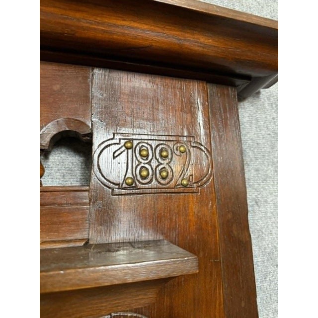 Large Neo-Gothic Carved Oak Entryway Wardrobe with Built-in Chest, Late 19th Century For Sale - Image 3 of 7