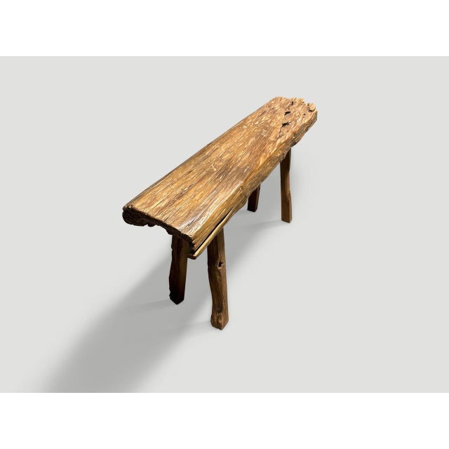2010s Andrianna Shamaris Teak Wood Log Style Bench For Sale - Image 5 of 5