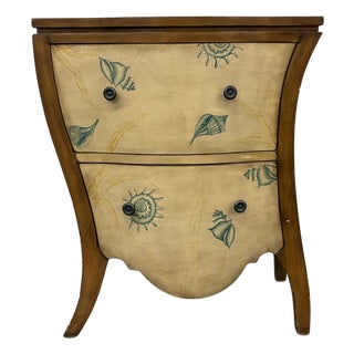 Vintage Coastal Seashell Motif Bombé Two-Drawer Accent Chest For Sale