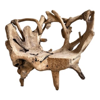 Vintage Organic Freeform Teak Root Bench/Chair For Sale