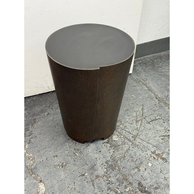 Crate & Barrel Anton Bronze Drum End Table For Sale - Image 12 of 12