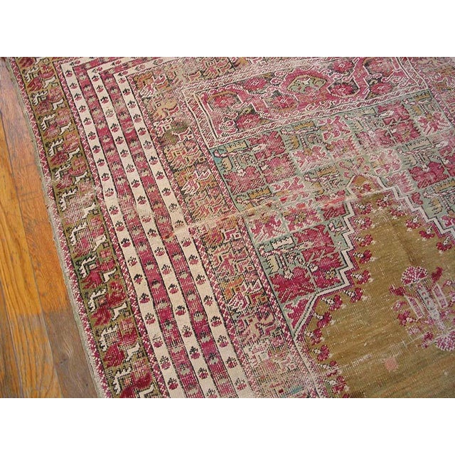Early 19th Century 1820s Tan Camel Medallion Tribal Turkish Village Oushak -Ghoirdes 3' 10"x5' 8" Hand Knotted Wool Carpet For Sale - Image 5 of 6