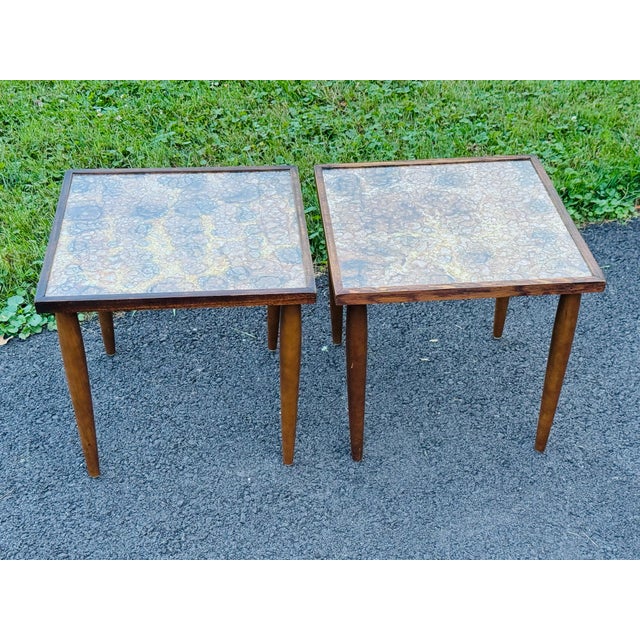 Mid-Century Modern Vintage 1960s Wood Square Stacking Side Tables With Glass Tops, a Pair For Sale - Image 3 of 9