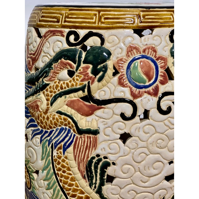 20th Century Chinese Dragon Ceramic Hand-Painted Garden Stool For Sale - Image 10 of 14