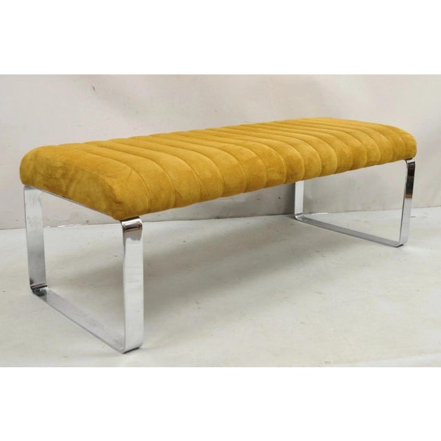 Mid Century Modern Chrome Steel Flat Bar Milo Baughman Style Bench by Tulip Inc For Sale - Image 12 of 12