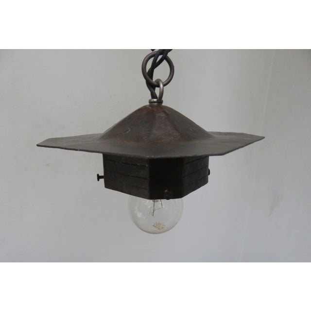 Small Antique Art Nouveau Wrought Iron and Glass Ceiling Lamp For Sale - Image 9 of 18