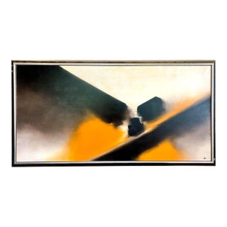 Large Framed Abstract Painting in Orange & Black by Sutton For Sale