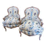 Vintage French Beechwood Bergeres - A Pair For Sale