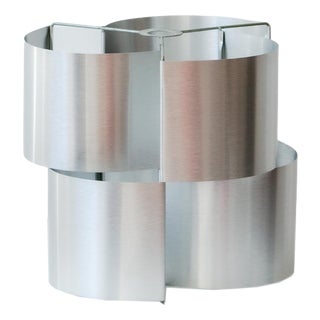 Vintage Brushed Aluminum Pendant Light attributed to Max Sauze, France, 1970s For Sale