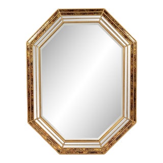 1970s Octagonal Églomisé Mirror in Faux Tortoise - Hollywood Regency Style - Styled After Maison Jansen For Sale