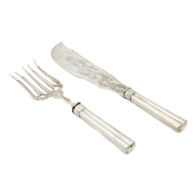Silver Fish Knife and Fork with Reliefs, Set of 2 For Sale