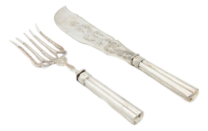 Silver Fish Knife and Fork with Reliefs, Set of 2