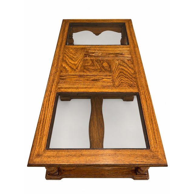 Vintage Mediterranean Revival Parquet-Pattern Wood and Smoked Glass Coffee Table For Sale - Image 10 of 18
