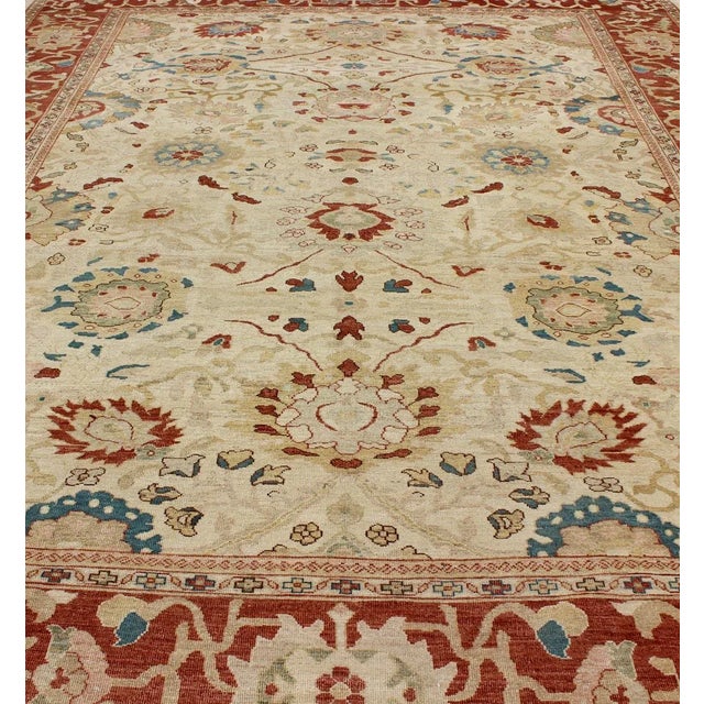 Large Vintage Persian Sultanabad Rug With All-Over Design in Ivory Background For Sale In Atlanta - Image 6 of 13