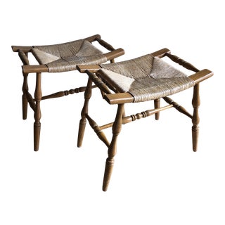 Vintage Rush Seat Stools - a Pair For Sale