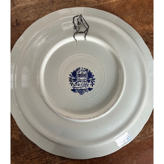 Lovely Delft Charger in classic blue and white with a charming subject matter of a deer (buck) crossing the river....