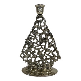 Vintage Americana Hollywood Regency Silver Plate Christmas Tree Candle Holder. For Sale