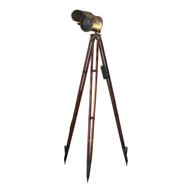 Antique Industrial Brass Floor Lamp on Surveyor Tripod, Early 20th Century For Sale
