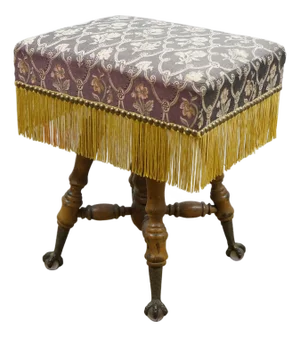 Antique Victorian Adjustable Oak Ball & Claw Piano Stool Bench Ottoman 25"
