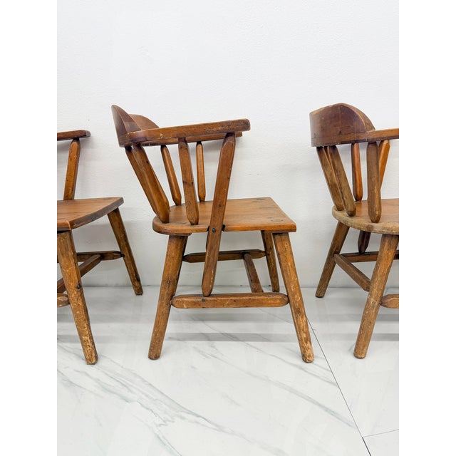 Wood 1940s Habitant, Bay City Mi, Knotty Pine Captain’s Chairs, Set of 6 For Sale - Image 7 of 14