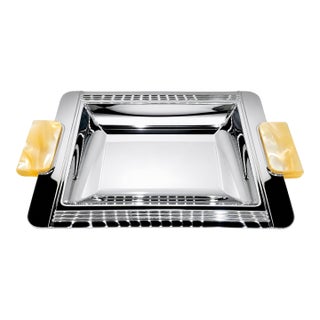 Vintage French Couzon 18/10 Stainless Steel Bar Tray With Resin Handles – Art Deco Cocktail Serving Platter For Sale