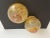 Stunning hard to find pair of flush mount ceiling or wall lights by Lightolier with quilted and embossed honey gold glass...