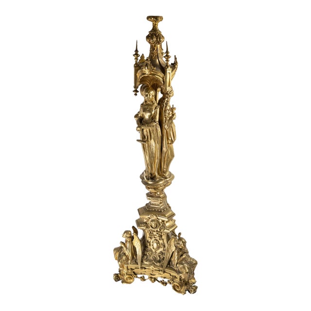 19th Century French Ormolu Gilt Bronze Gothic Revival Candlestick Base For Sale