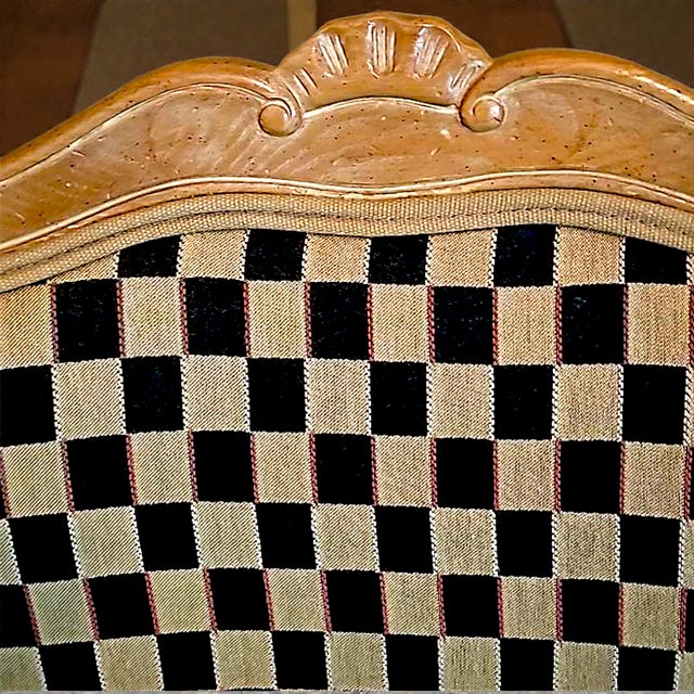 1960s 1960’s Polychromed Beechwood Louis XV Checker Upholstered Fauteuil For Sale - Image 5 of 17