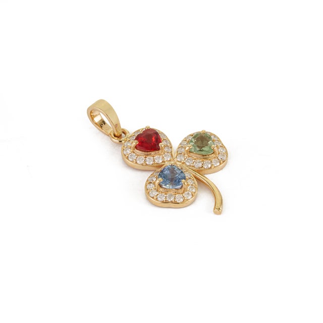 Clover-Inspired 14k Yellow Gold Multi-Sapphire & Diamond Pendant, 1.01ct For Sale - Image 4 of 15
