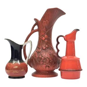 Unusual Burnt Orange Ceramic Pitcher Curation - Group of 3