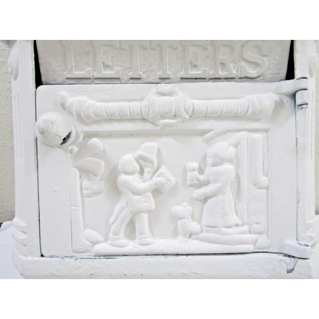 Victorian Victorian Wall Mounted Cast Iron Painted White Mailbox For Sale - Image 3 of 10