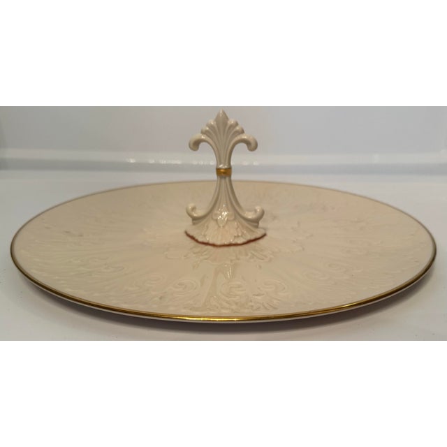 Vintage Lenox Ivory China Handled Serving Plate, Gold Trim, Embossed Pattern, Made in Usa For Sale In Houston - Image 6 of 7