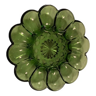 Vintage Avocado Green Glass Egg Plate For Sale