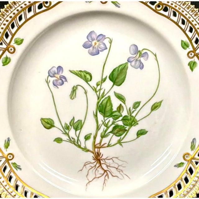 Mid 20th Century Royal Copenhagen Flora Danica 9" Plate, Viola Canina L, Gilt Border For Sale - Image 5 of 9