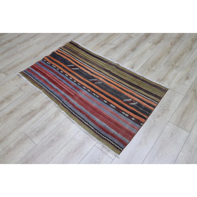 Chinese 1970s Turkish Nomadic Chinese Striped Kilim For Sale - Image 3 of 13