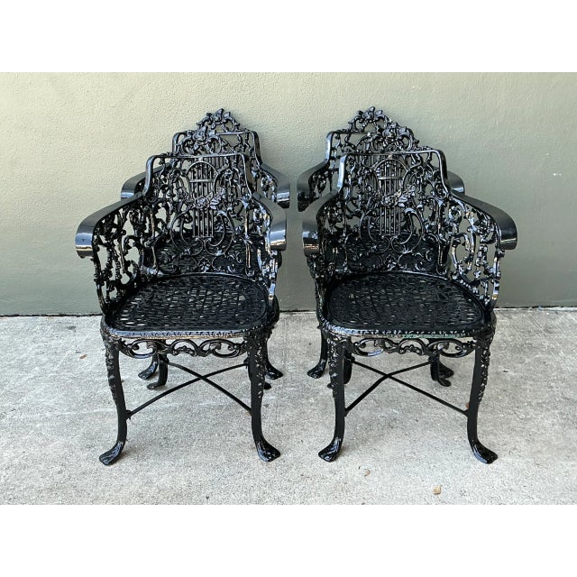 Mid-Century Modern Vintage Cast Aluminum Lyre Back Armchairs - Set of Four For Sale - Image 3 of 12