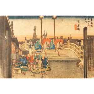 1960 After Hiroshige "The 53 Stations of Tokaido Road: Japan Bridge", Ukiyo-E Print From France