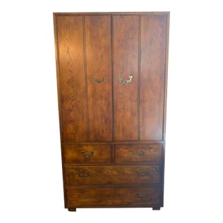 1970s Henredon Artefacts Campaign-Style Mid-Century Gentleman's Armoire For Sale