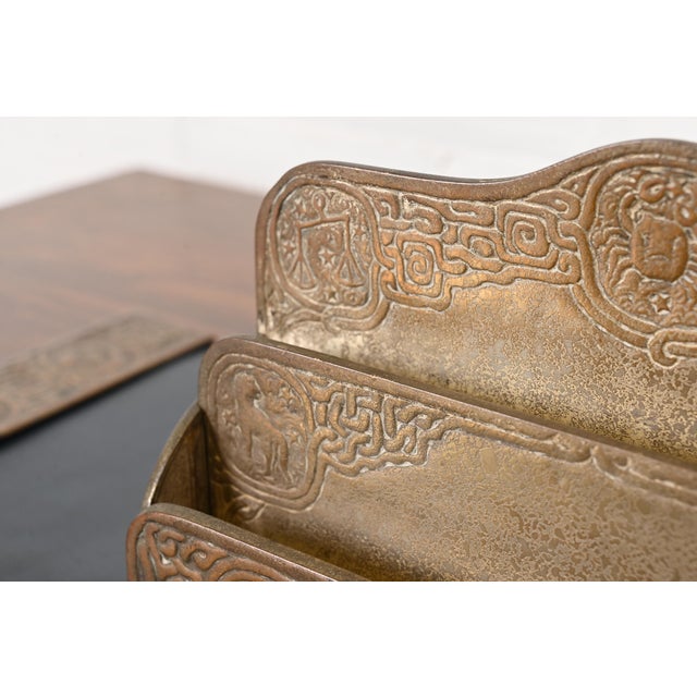 Metal Tiffany Studios New York Zodiac Pattern Bronze Doré Letter Rack For Sale - Image 7 of 12