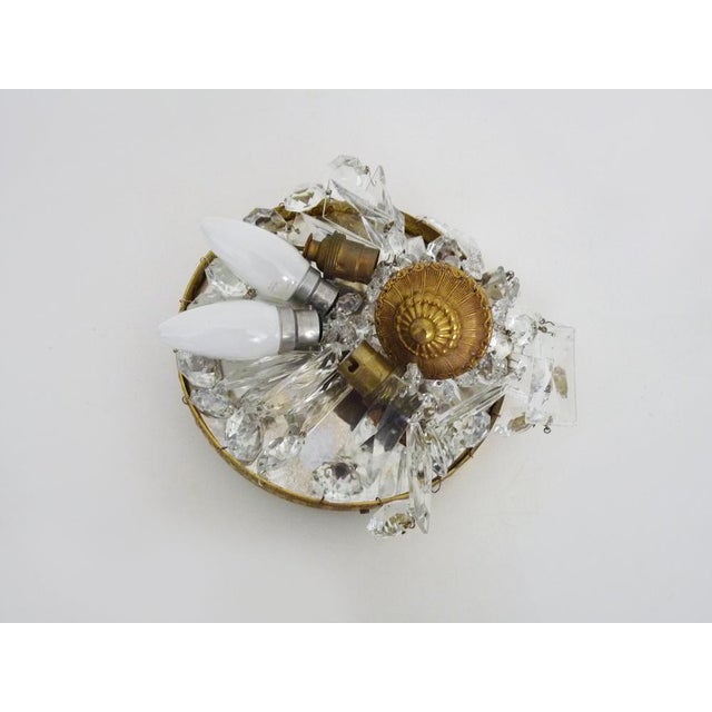 Metal Louis XVI Style Crown-Shaped Half-Basket 2-Light Ceiling Light with Glass Pendants, 1960s For Sale - Image 7 of 9