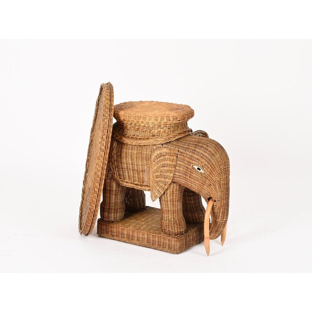 Large Rattan and Wicker Elephant Side Table from Vivai Del Sud, Italy, 1970s For Sale - Image 15 of 16