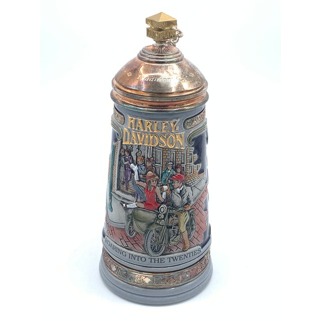 Harley Davidson "Roaring into the Twenties" 1995 Decade Signature Series Beer Stein with pewter lid. Handcrafted in...