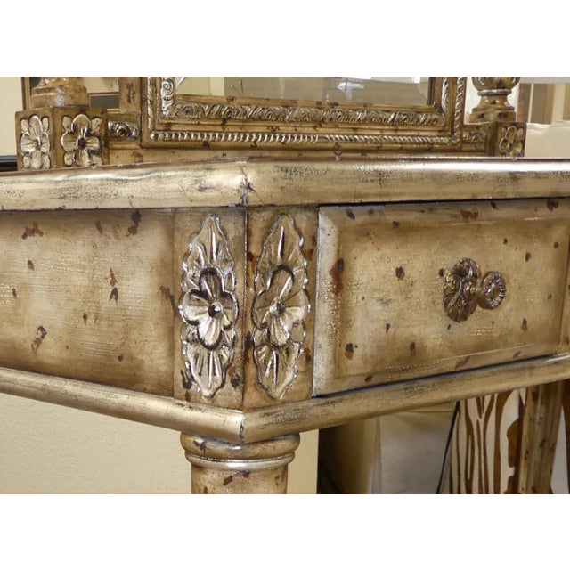 French Provincial Vintage LaBarge Louis XVI Painted Vanity, Mirror For Sale - Image 3 of 16